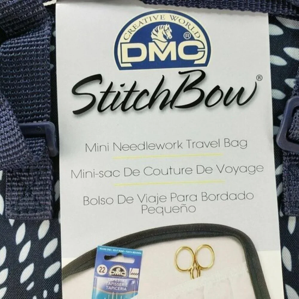 DMC Stitchbow Needlework Organizer Travel Bag Dark Navy White Print‎ New
